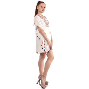 Của phụ nữ mới thời trang Boho Trắng kafan rìa Crop Top cộng với kích thước giản dị mùa hè bãi biển bao gồm ăn mặc ngắn tự nhiên Slit lỏng rắn - Product Image 4