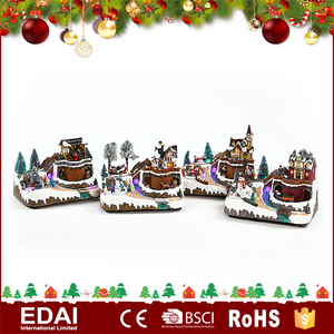 2017 colorido pintado escena de nieve polyresin decoración <span class=keywords><strong>casas</strong></span> de pueblo de Navidad con música - Product Image 4