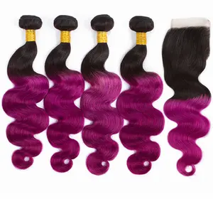 अच्छी गुणवत्ता 1B/बैंगनी रंग रेशम सीधे रेमी ब्राजील मानव बाल बंडलों बाल बुनाई/कर्ल ब्रेडिंग बाल