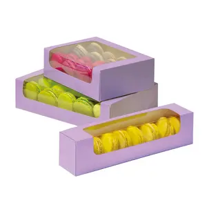 Großhandel Verpackung Fabrik preis 2016 kunden spezifisches Design Rechteck Pappe Papier Macarons Box mit durchsichtigem Kunststoff fenster