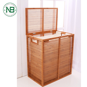 Autoportant D'origine Bambou <span class=keywords><strong>Panier</strong></span> À <span class=keywords><strong>Linge</strong></span> <span class=keywords><strong>Panier</strong></span> 2 Section Amovible Tissu Sac pour Salle De Bains Chambre Avec Couvercle - Product Image 4