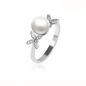 14009 xuping jewelry designs synthetic CZ stone pearl rings designs