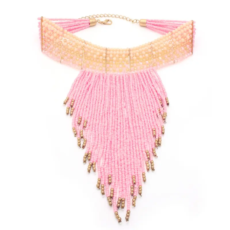 Collana girocollo di perline di cristallo di Design intrecciato stile etnico a più strati di nappa lunga all'ingrosso per gioielli da donna