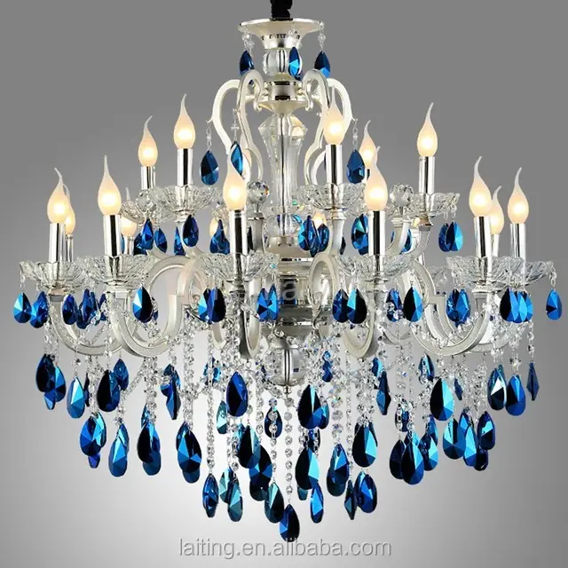 中山照明メーカー高級伝統的な青いシャンデリアランプ結婚式のロビーのためのヨーロッパのクリスタルシャンデリア