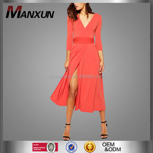 2016 Nuevo Diseño Caliente Venta Vestido de Noche de Orange Dew Sevy Slim Fit V-cuello Vestido Ajustado - Product Image 1