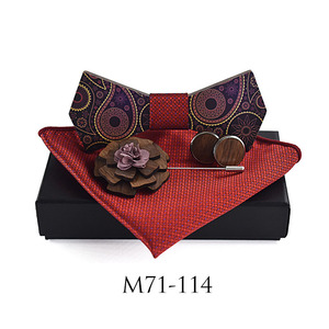 Un ensemble de 6 <span class=keywords><strong>noeud</strong></span> <span class=keywords><strong>papillon</strong></span> en <span class=keywords><strong>bois</strong></span> avec épingle à bouton de manchette carrée de poche - Product Image 3