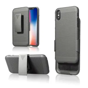 High quality stripe pattern holster combo case with built in kickstand and swivel belt clip holster for iPhone X