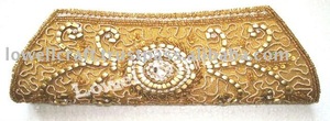 Lowellcraft Satin Beaded Gold Envelope Evening Bag with Sparkling Embellishments and Flap Closure - Product Image 2
