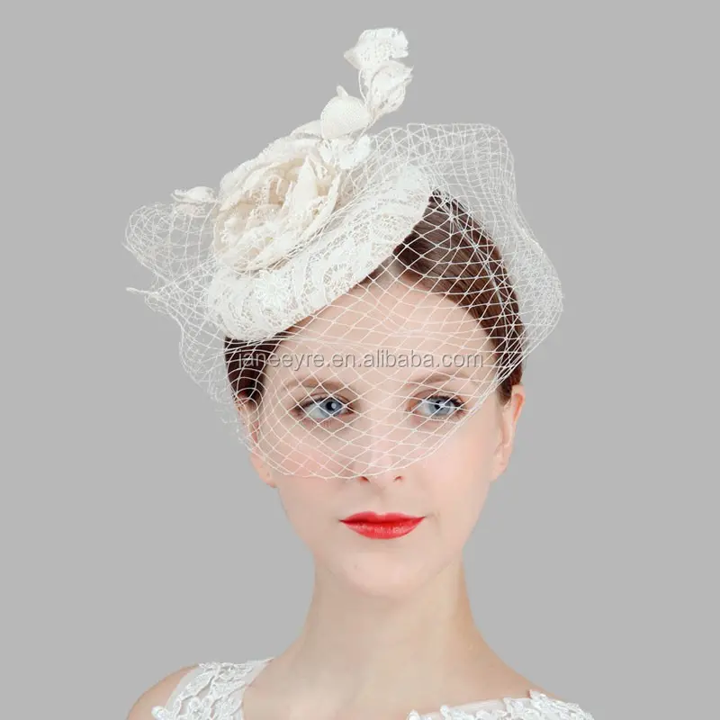 ベールブライダルヘアアクセサリー魅惑的な帽子と結婚披露宴のレースで覆われたベース