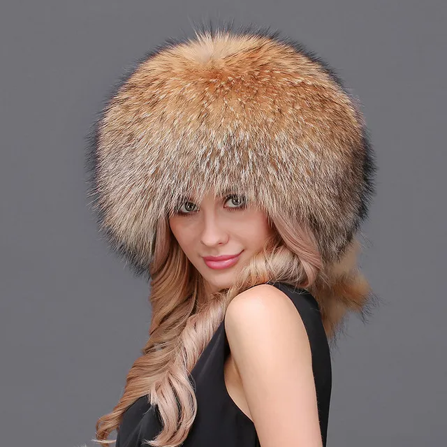 Nuove Donne Reali della pelliccia di Volpe Cappello di Pelliccia Russo Stile Scaldino di Inverno della Protezione Dell'orecchio