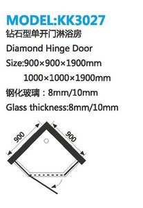 Diamant en forme sans cadre en aluminium charnières <span class=keywords><strong>porte</strong></span> <span class=keywords><strong>de</strong></span> <span class=keywords><strong>douche</strong></span> pas cher ( KK3027 ) - Product Image 2