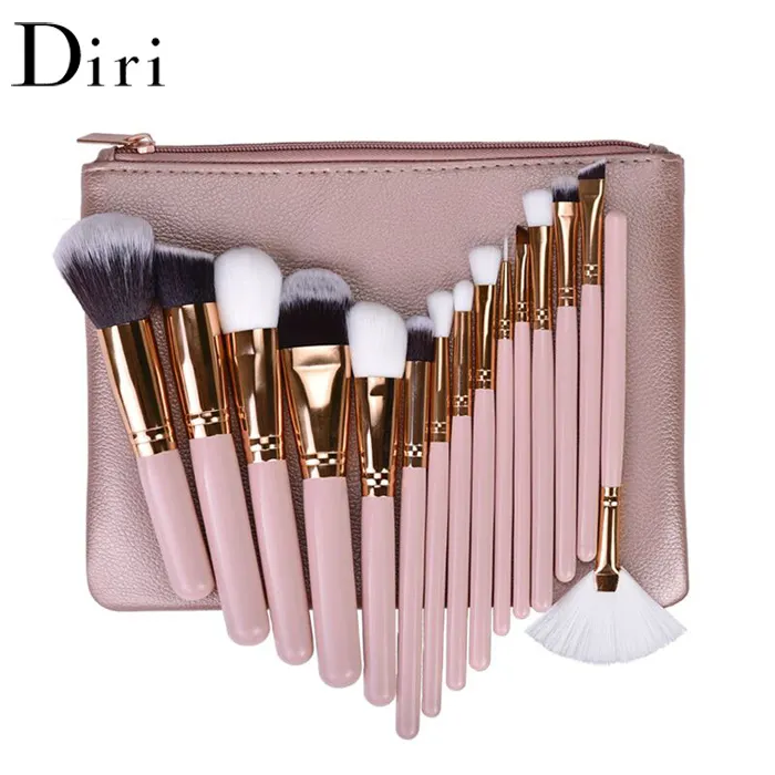 Pink Professional 15pcs Makeup Cosmetics Brush Set with PU leather bag
