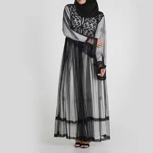 前打开 Abaya 2019 纯色中东长袍宽松穆斯林和服连衣裙开衫豪华伊斯兰服装