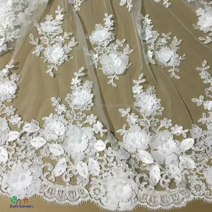 2016 最受欢迎的刺绣蕾丝面料与花为新娘礼服/guipure 3d 刺绣蕾丝面料制造商