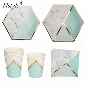 Party Disposable Tableware Set Wedding Birthday Decoration Paper Hexagon Plates Cup Napkin Plates SPT283