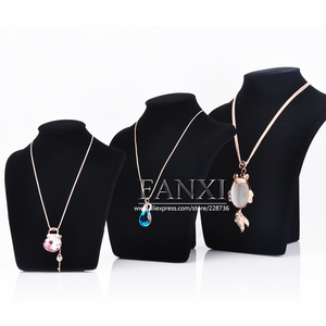 Exhibidor de Joyería de Terciopelo Negro de Lujo Personalizado de Fábrica China al por Mayor para Collares, Maniquí de Joyería para Cuello - Product Image 3