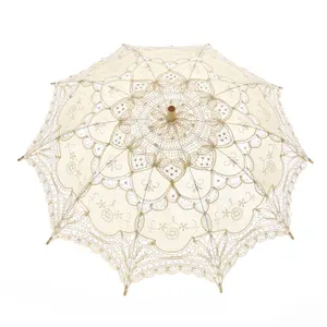 Parasol de jardin en dentelle brodée violet, parapluie pour mariage, décoration de plage en coton, ornement pour mariée,