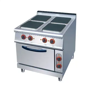 商业餐厅厨房使用带烤箱的 4 个燃烧器板的不锈钢平顶电 cooking cooking