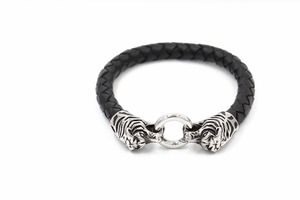 2017 Recién llegado de gemelos de diseño único lobo pulsera de cuero trenzado de acero inoxidable - Product Image 3
