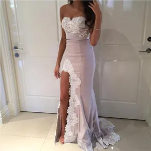 High Slit Sweetheart <strong>White</strong> Lace Italian Design <strong>Women</strong> Sexy Party <strong>Long</strong> Evening <strong>Dress</strong> - Product Image 1