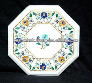 Mesa de centro de mármol con incrustación india, obra artística - Product Image 1