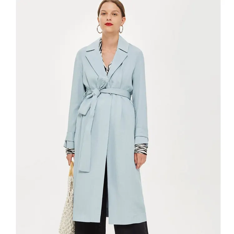 Woman Casual Fashion Plain Plisse Robe Duster Long Trench Coat HSC6106