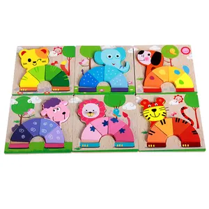 도매 아이 조기 교육 장난감 아기 손 파악 나무 퍼즐 학습 교육 3d 퍼즐 장난감