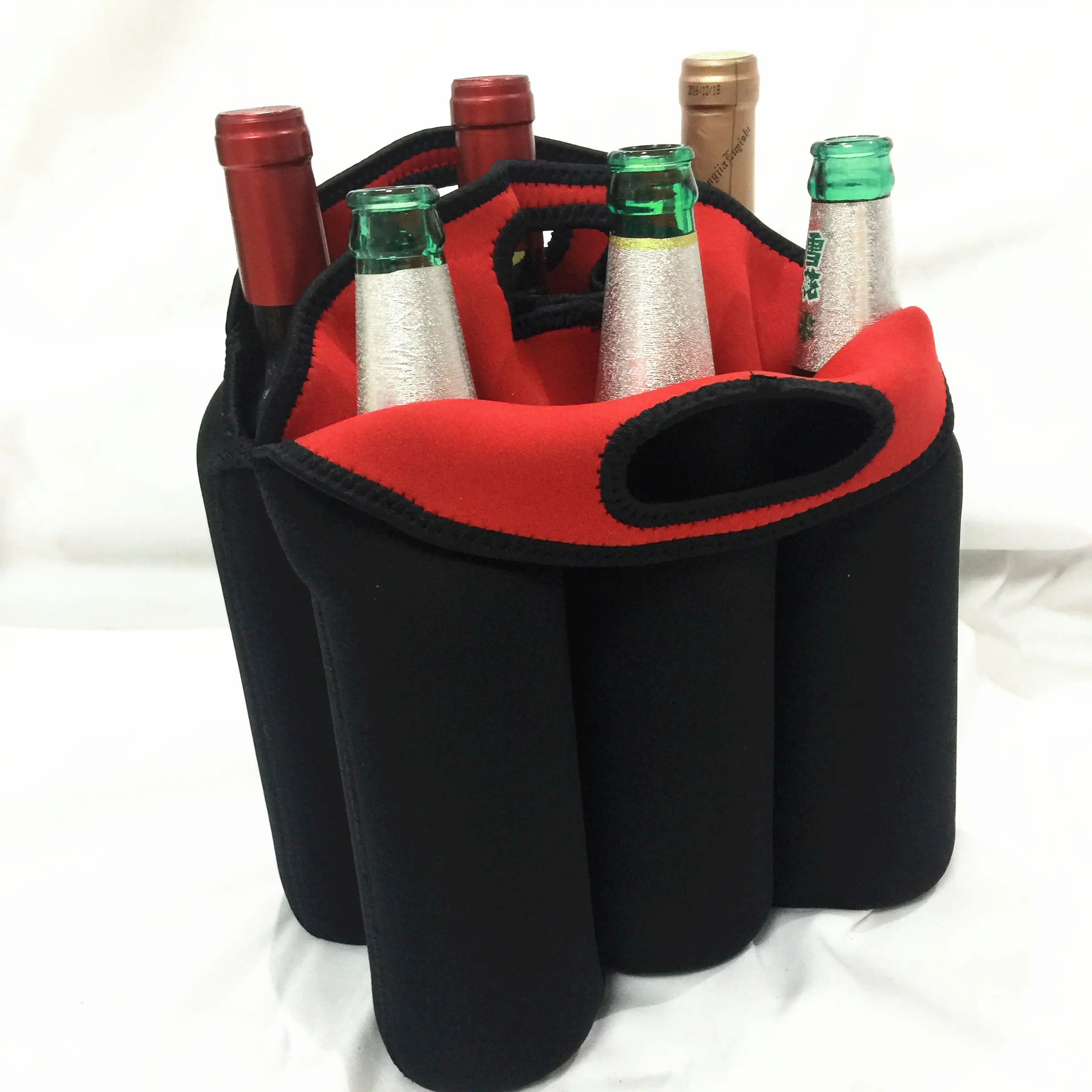 Siyah Şok Geçirmez Taşınabilir Neopren Özel 6 Packs Şişe bira soğutucu çanta Şişe