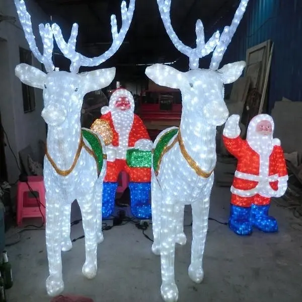 Outdoor Santa Sleigh Outdoor Xmas Decoration LED Santa Claus With Sleigh And Reindeer Lights