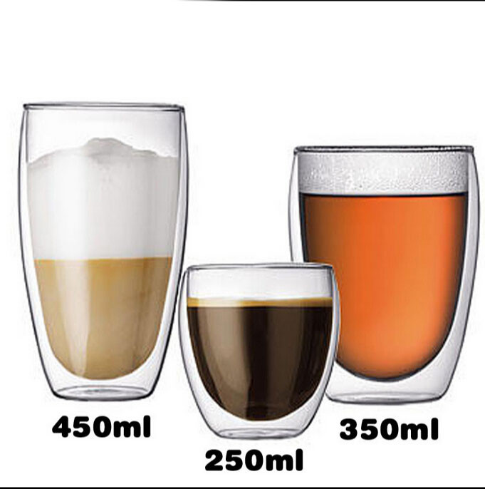 350ml Borosilicate Double Wall glass coffee glass custom logo Drinking Glasses Tableware Drinkware