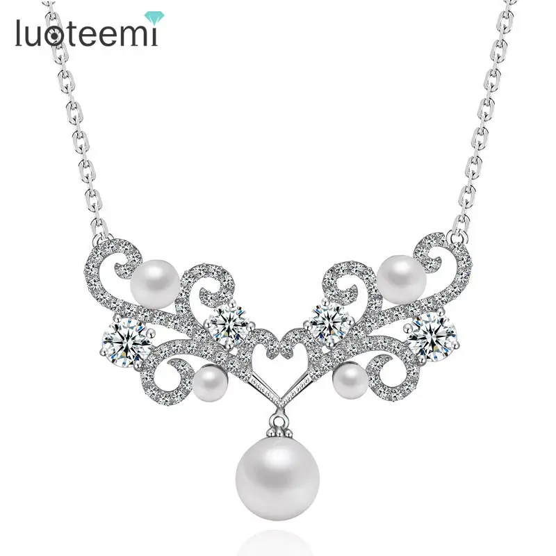 LUOTEEMI Großhandel Hot Wedding Braut Brautjungfer Frauen Elegante Mode Winkel Flügel Perle Anhänger Hochzeit Braut Halskette