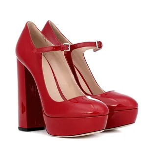 WETKISS Wholesale 큰 Size 숙 녀 Block 힐 Pumps Shoes Platform Pumps Red (High) 저 (힐 Shoes Mary Jane 펌프 대 한 Women 숙 녀