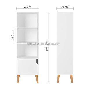 Bibliothèque en bois 4 cubes Unité de rangement Étagère à livres Étagères autoportantes avec portes Pieds blancs - Product Image 6