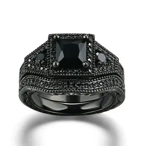 Black rhodium ring with 6mm zirconia stone for women