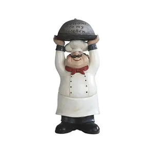Resin Fat Chef Holding Welcome to My Kitchen Tray Figurine