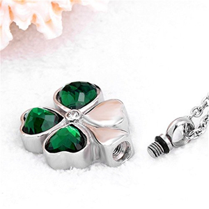 Collar <span class=keywords><strong>de</strong></span> Acero Inoxidable Plateado <span class=keywords><strong>con</strong></span> <span class=keywords><strong>Cristal</strong></span> y Trébol <span class=keywords><strong>de</strong></span> Cuatro Hojas, Ecológico y Duradero, <span class=keywords><strong>Urna</strong></span> Funeraria para Cenizas, Recuerdo Conmemorativo - Product Image 2