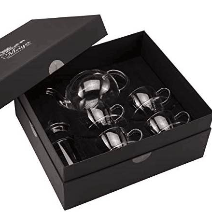 Glass Teapot with Glass Cups & Saucers Glass Drinking Tea Sets With Elegant Gift Box