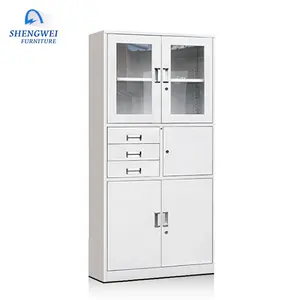 Metal office glass door cupboard design steel filing cabinet with 3 drawers