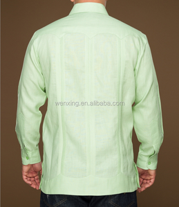 Camicie Guayabera in <span class=keywords><strong>lino</strong></span> a quattro tasche pieghettate da <span class=keywords><strong>uomo</strong></span> a maniche lunghe lavate americane messicane - Product Image 4