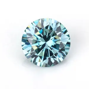 Vvs clarity-diamante moissanita suelto, 8,0mm, forma redonda, corte brillante, 2,0 quilates, color azul