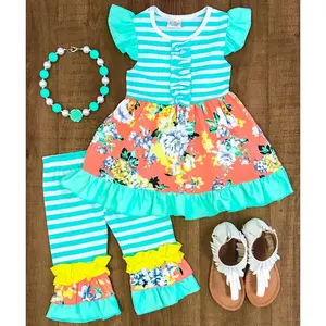 Beliebte Frühling Sommer Mädchen Boutique Kleidung Großhandel Kinder kleidung Baby Baumwolle Rüschen Outfits Mädchen Capri-Sets