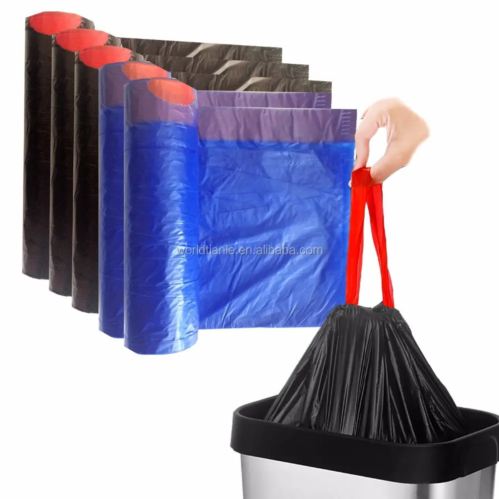 ゴミ箱キッチン13ガロン巾着ビンライナーの厚さ、ハンドルタイ付きの色付きゴミ箱ゴミ箱バッグ