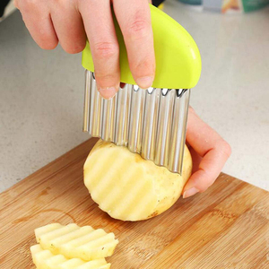 <strong>Crinkle</strong> <strong>Cutter</strong> Wavy Cutting Tool - French Fry Slicer Salad Chopping Knife and Vegetable Steel Blade with Safety Plastic Handle - Product Image 3