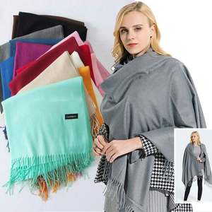 パシュミナラグスカーフクリンクルシェマグプレーンインドカシミヤパスマナショールスカーフ - Product Image 3