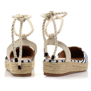 Sepatu Sandal Espadrilles Wanita Model Tali, Sol Kanvas Bergaris Musim Panas, Alas Kaki Datar - Product Image 3