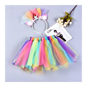 Cute Girl Baby 0-2 Years Old Color Skirt Little Mermaid Design Headband Performance Princess Tutu Skirt Set