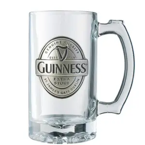 Steins 16oz caneca de cerveja, atacado, logotipo de vidro de metal