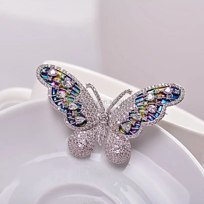 Colorful Zircon Butterfly Brooch Pins Copper Brass CZ Cubic Zirconia Women Brooch