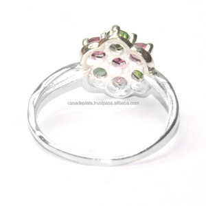Anillo de piedras preciosas de turmalina múltiple Anillo de Plata de Ley 925 Ajuste de Punta Anillo de moda clásico Chapado en plata para regalo de boda. - Product Image 3