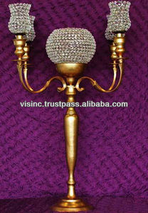 Elegant Gold Metal <b>Candelabra</b> with Crystal Hurricane Center Bowl Elegant Wedding Candle Holders & Lanterns Decoration Piece - Product Image 2